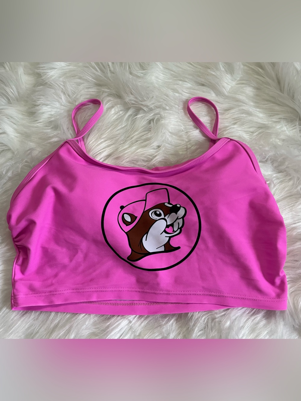 Pink Women's Bikini Top with Playful Dog Graphic